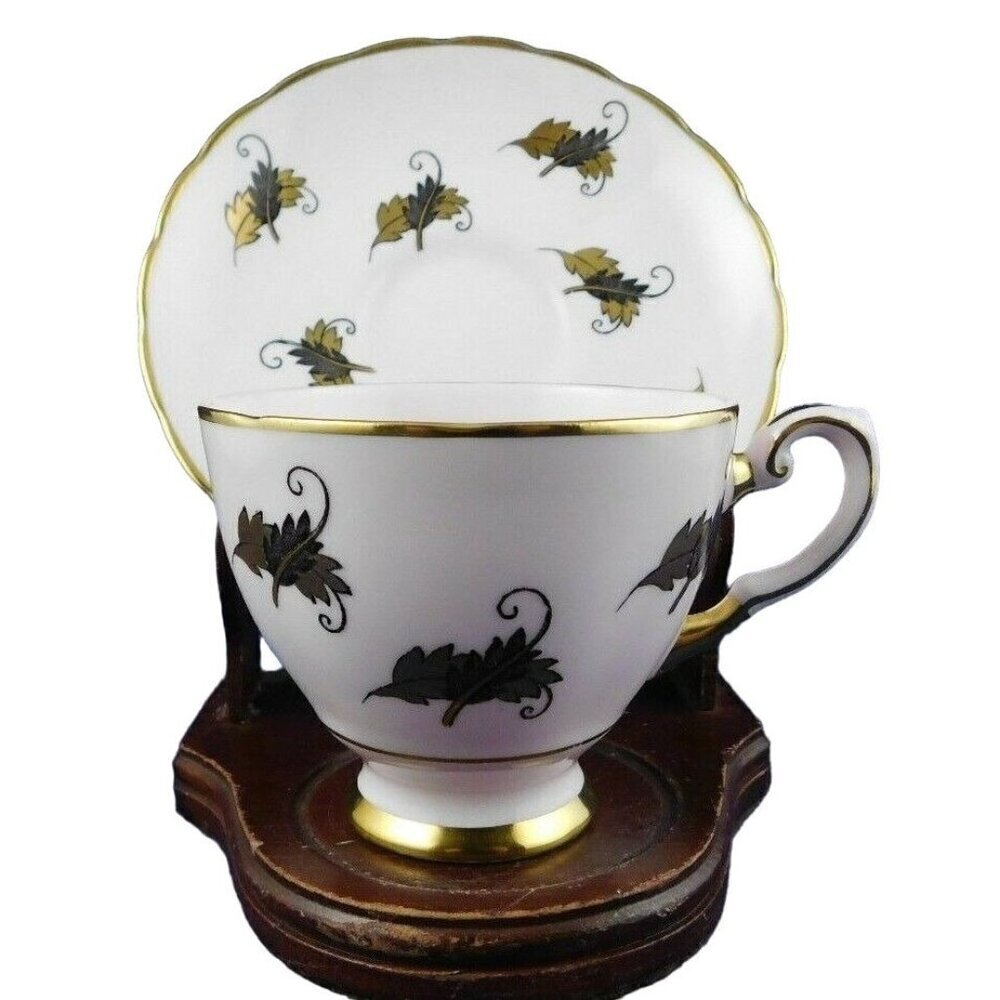 Tuscan Demitasse Teacup and Saucer Palest Pink with Gold Leaves